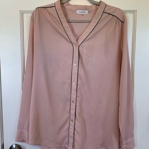 Calvin Klein Women’s Long Sleeve Blouse Pink Black Size L